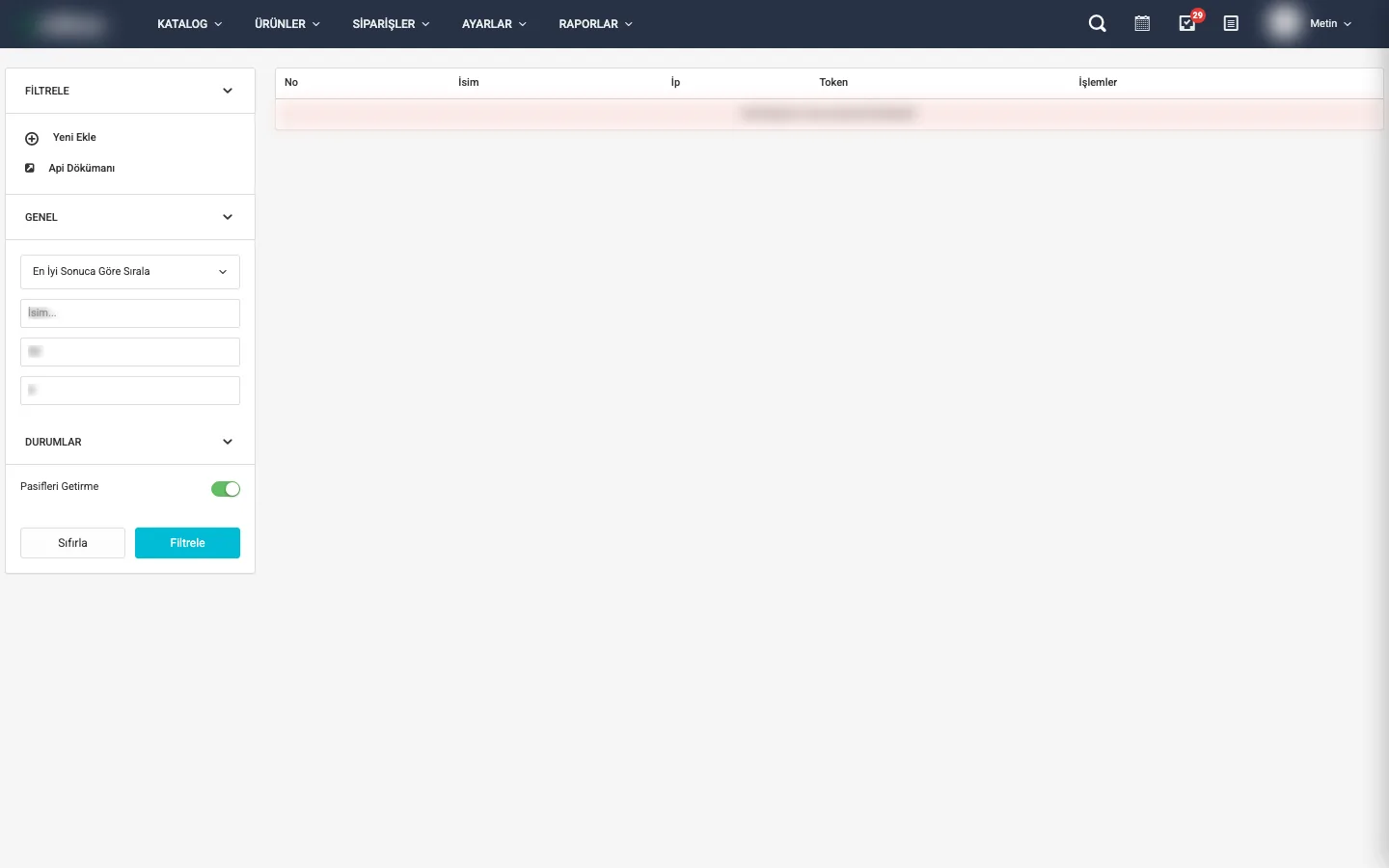 API Hesapları listesi