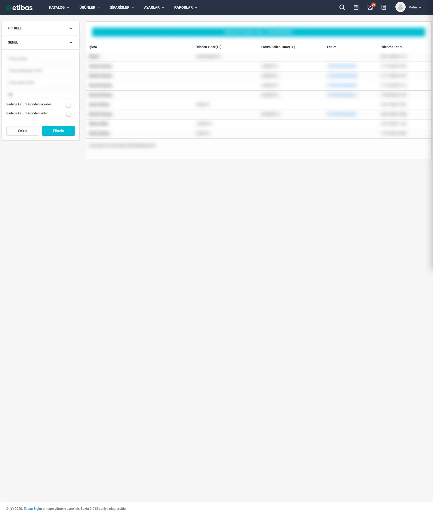 Cari Hareketlerim listesi
