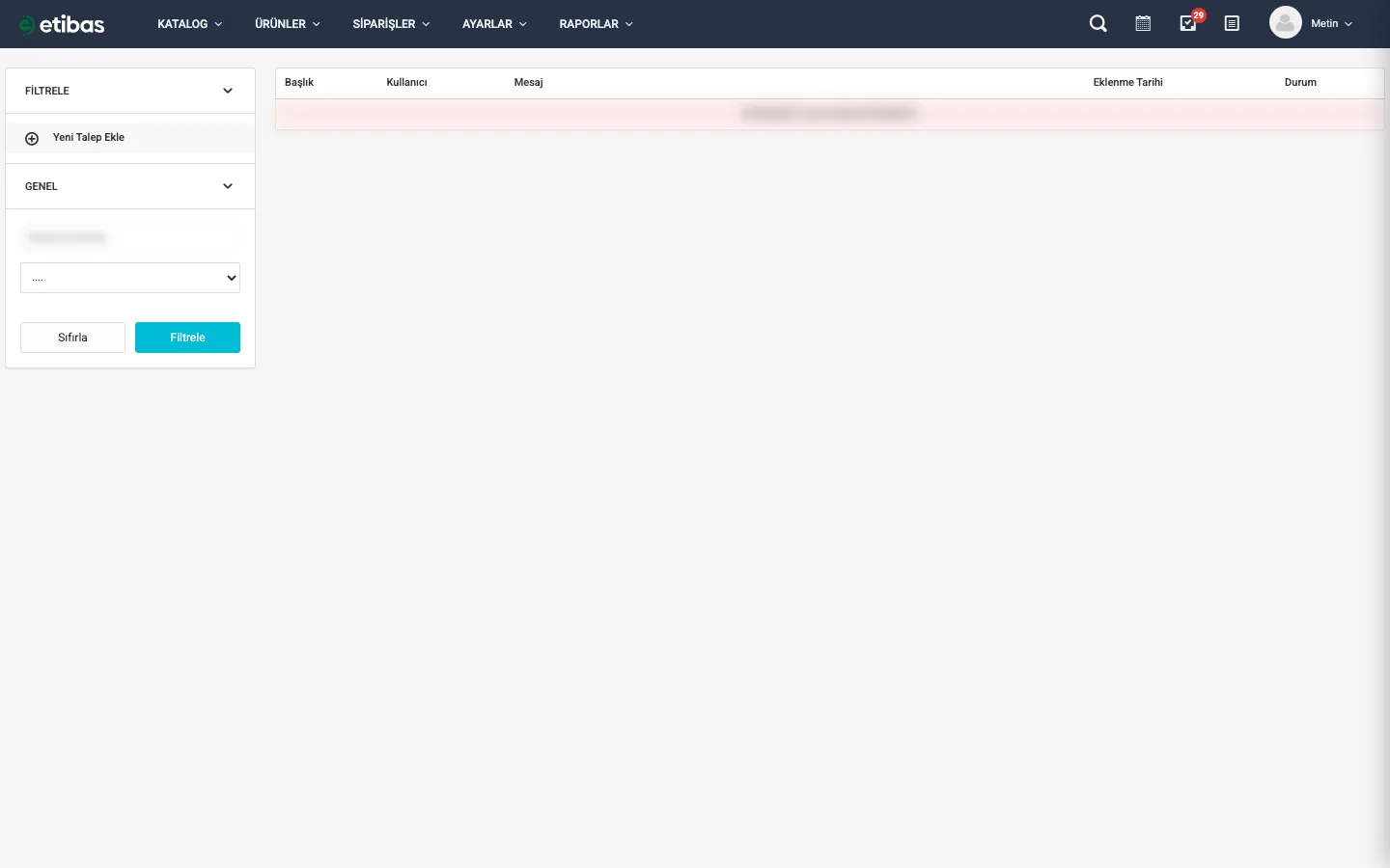 Destek Taleplerim listesi