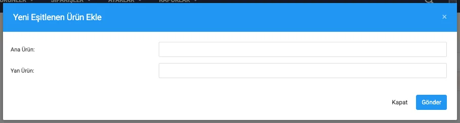 Yeni Eşitlenen Ürün Ekle formu