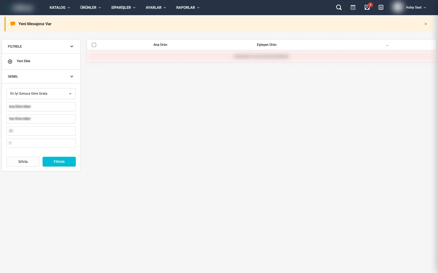 Eşit Ürünler menüsü