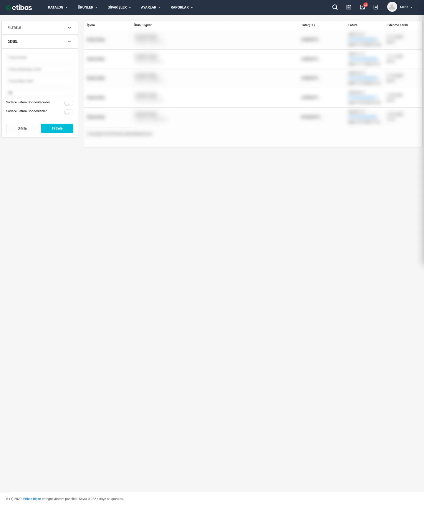 Faturalarım listesi