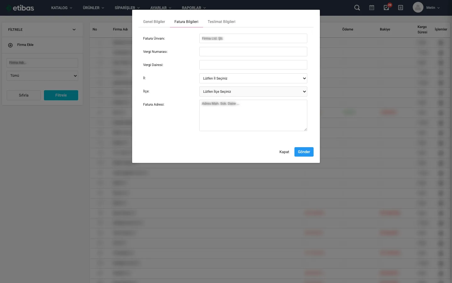 Firma Ekle — Fatura Bilgileri