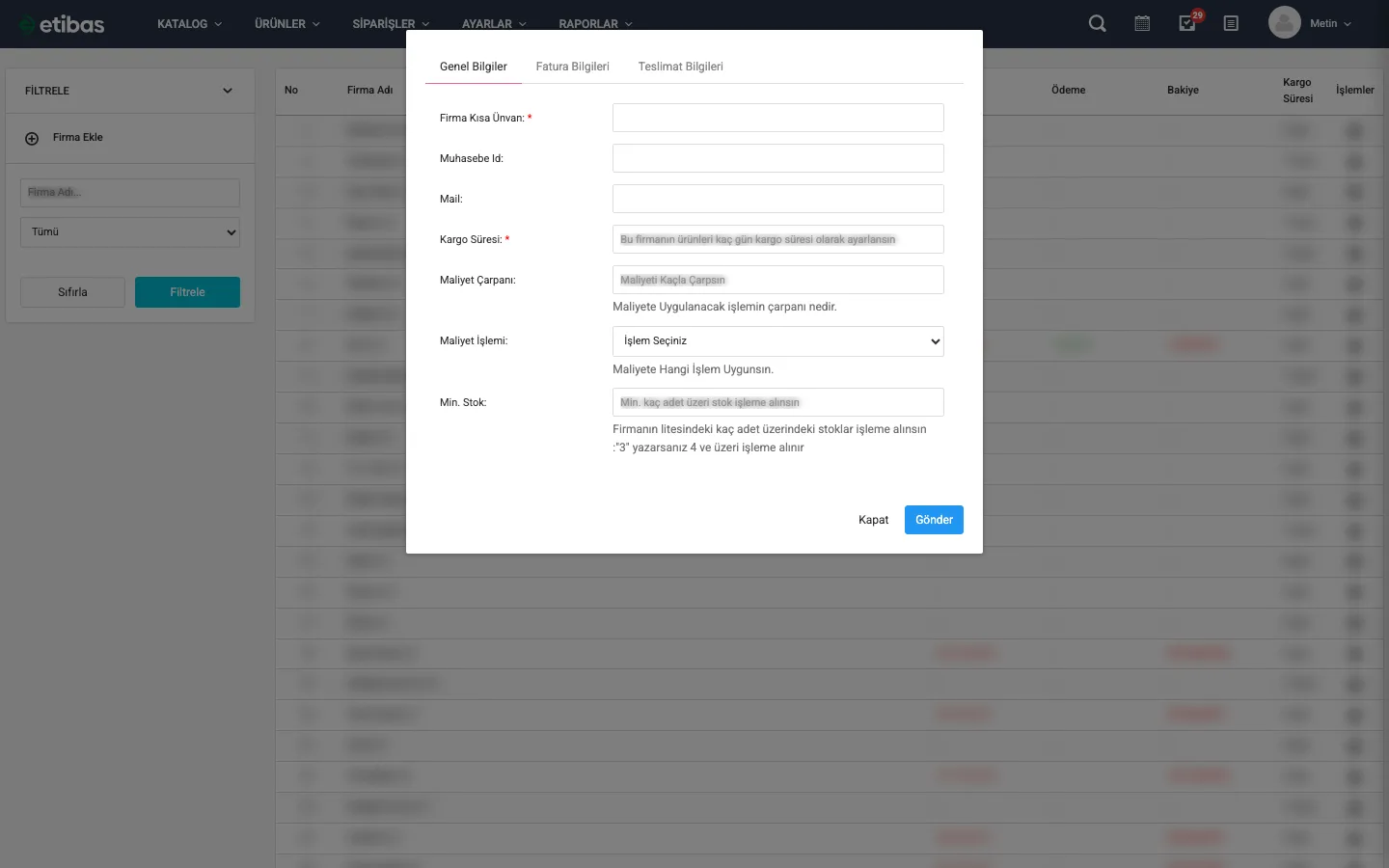Firma Ekle — Genel Bilgiler