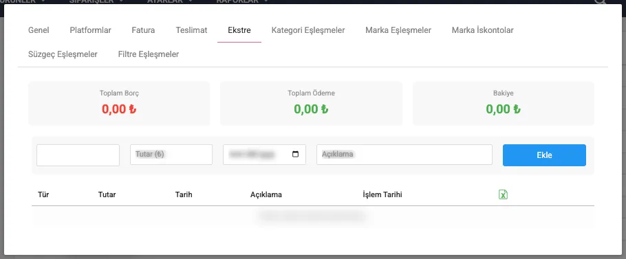 Firma düzenleme — Ekstre