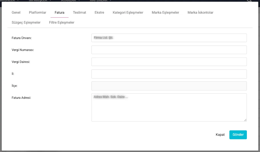 Firma düzenleme — Fatura
