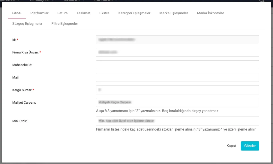 Firma düzenleme — Genel