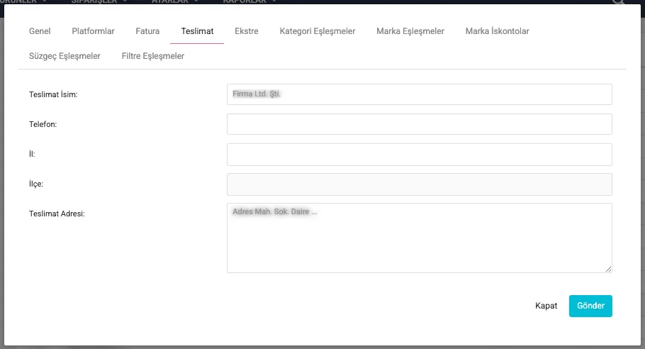 Firma düzenleme — Teslimat