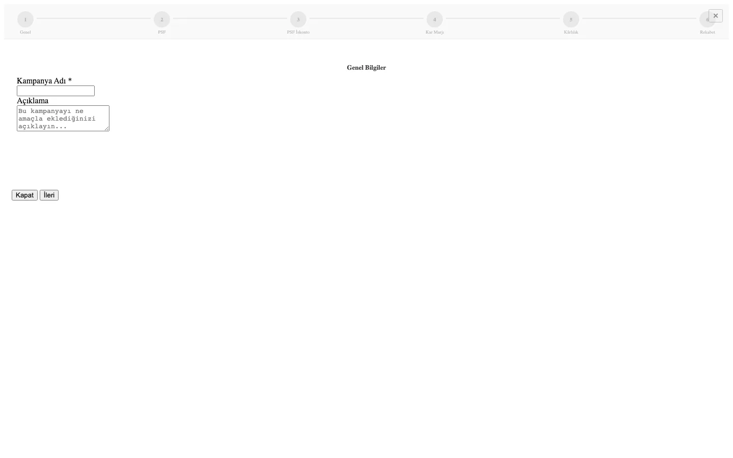 Fiyat stratejisi ekleme formu