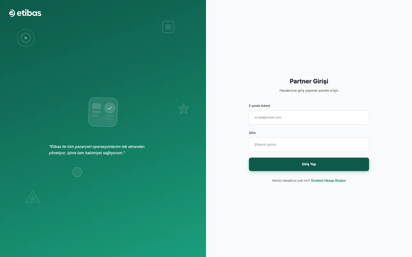 Etibas giriş ekranı