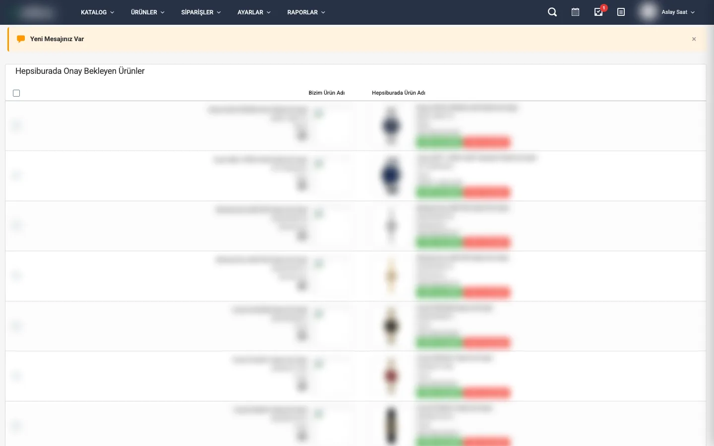 Hepsiburada Onay Bekleyenler listesi