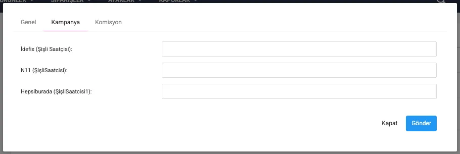 Kategori düzenleme — Kampanya sekmesi