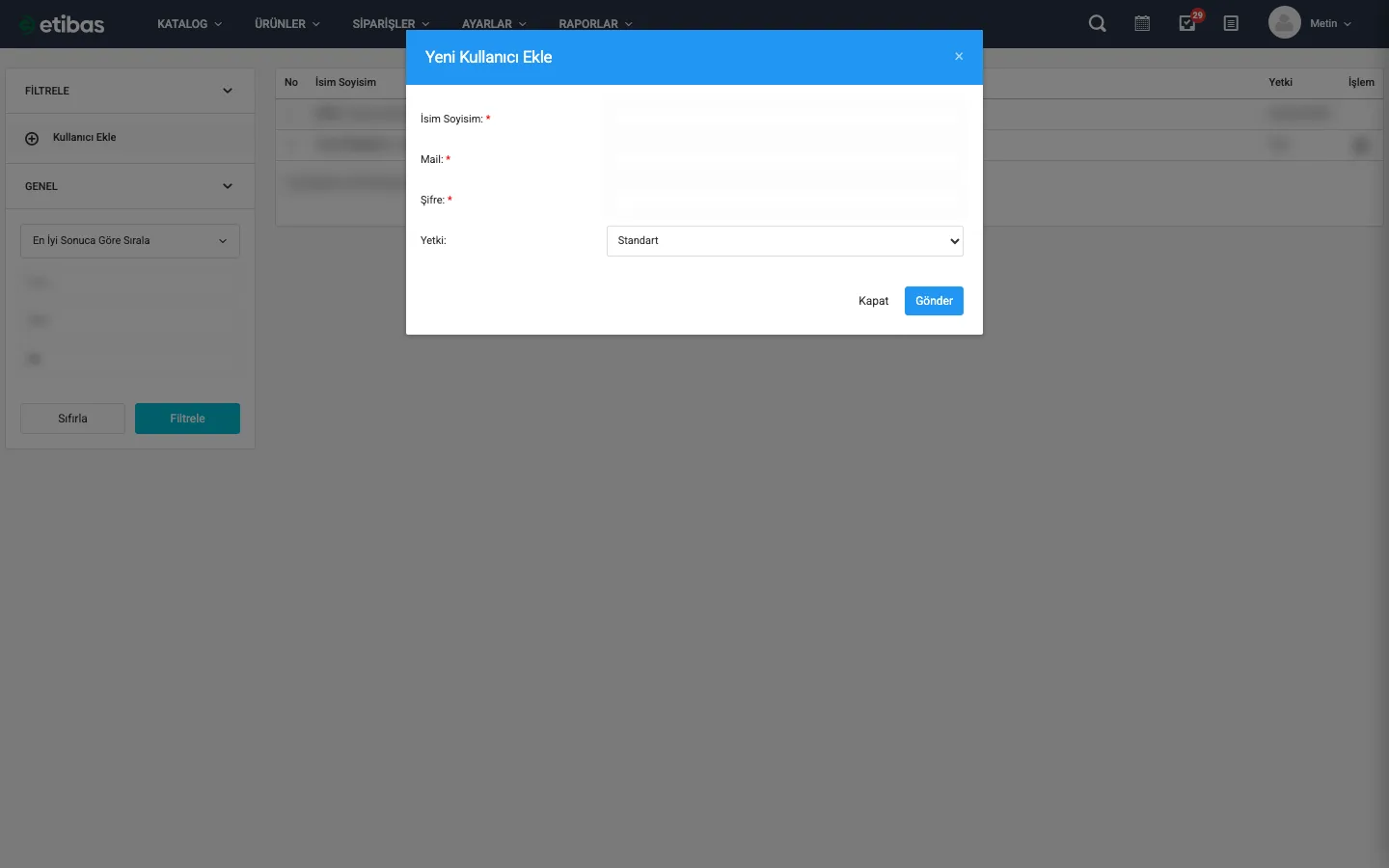 Yeni Kullanıcı Ekle formu