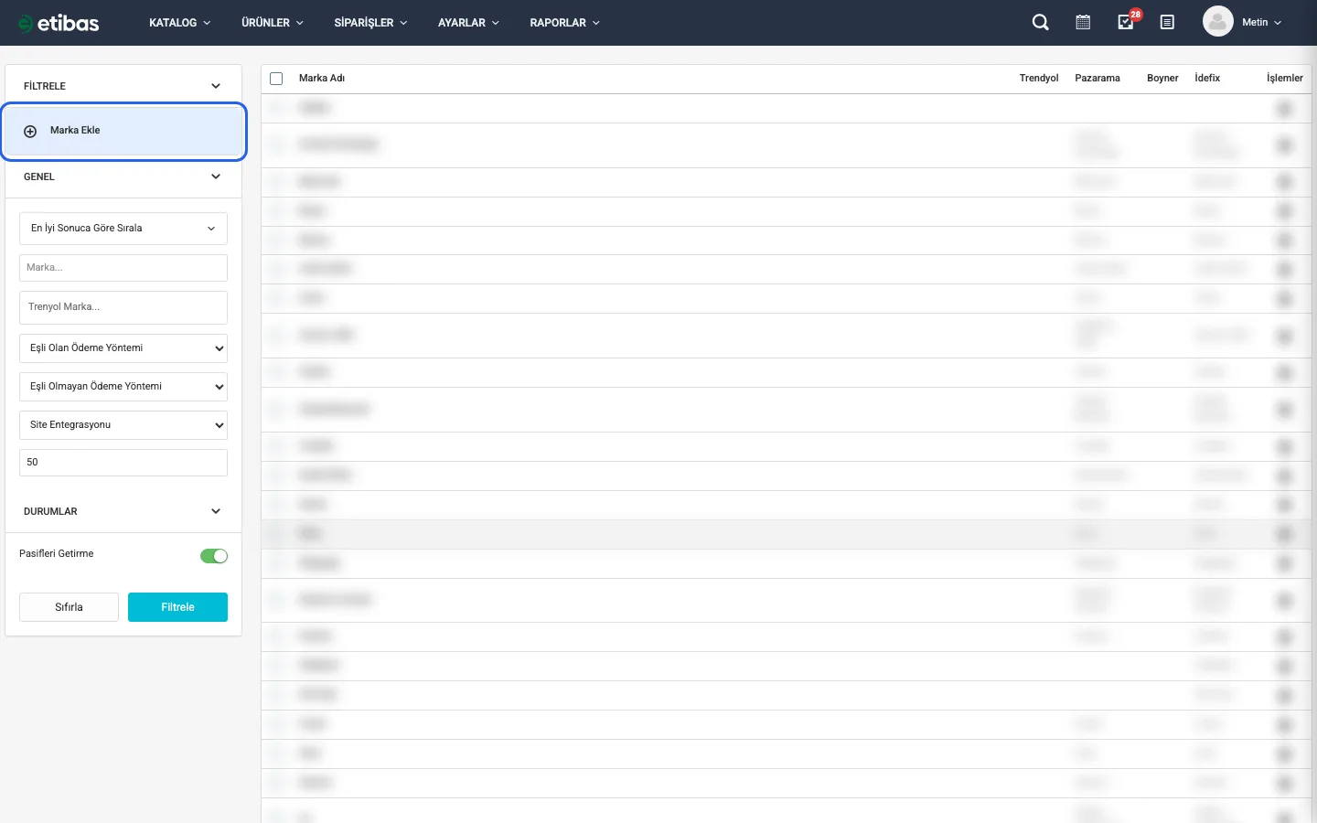 Sol paneldeki Marka Ekle butonu