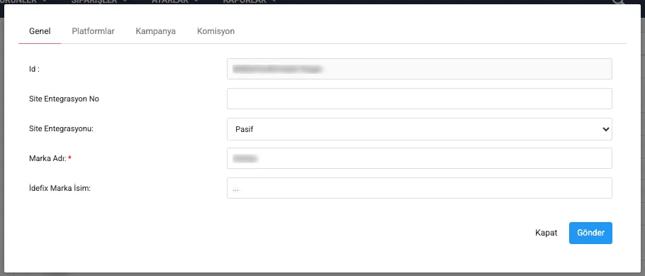 Marka düzenleme — Genel sekmesi