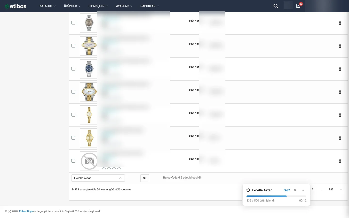 Excel'e aktarma ilerleme çubuğu
