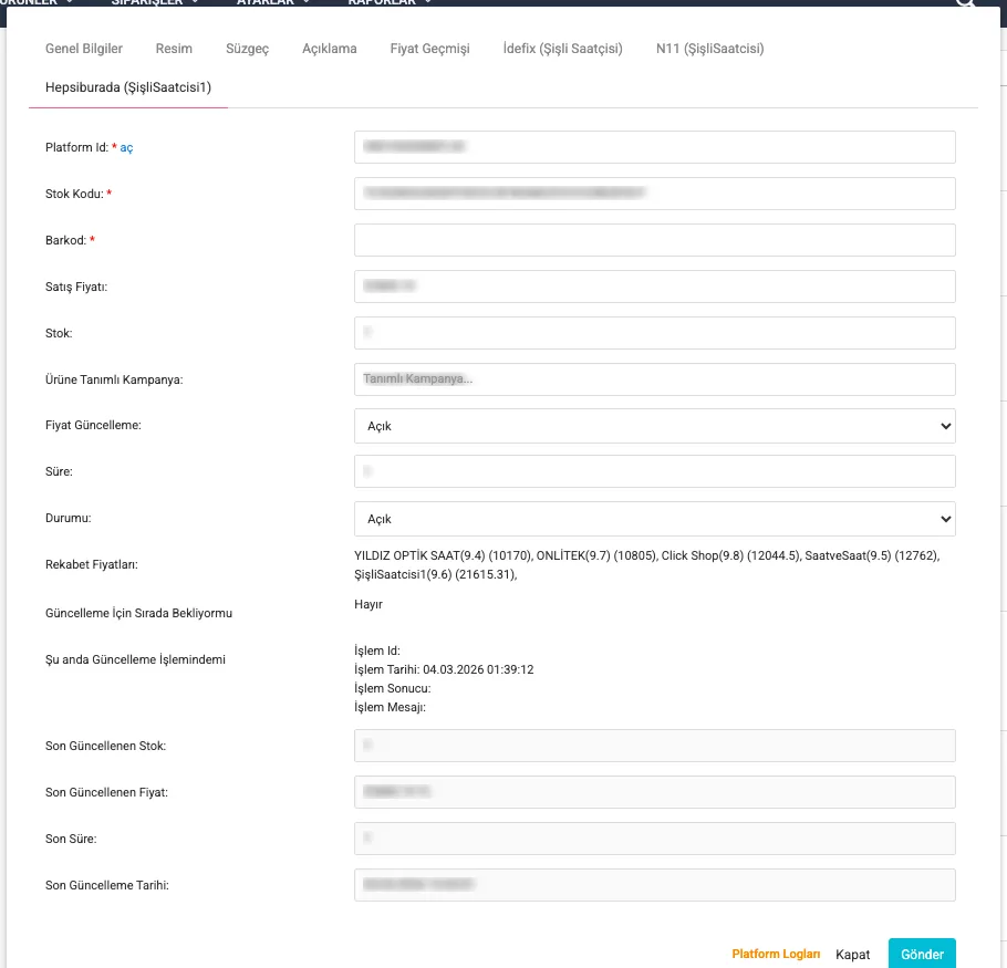 Platform sekmesi alt kısım